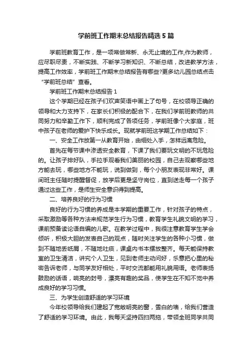 学前班工作期末总结报告精选5篇