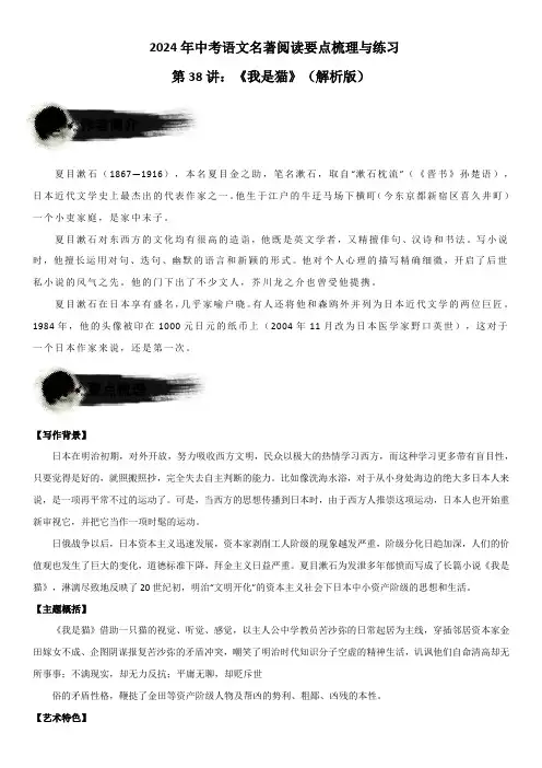 2024年中考语文名著阅读考试要点总结与精练 《我是猫》