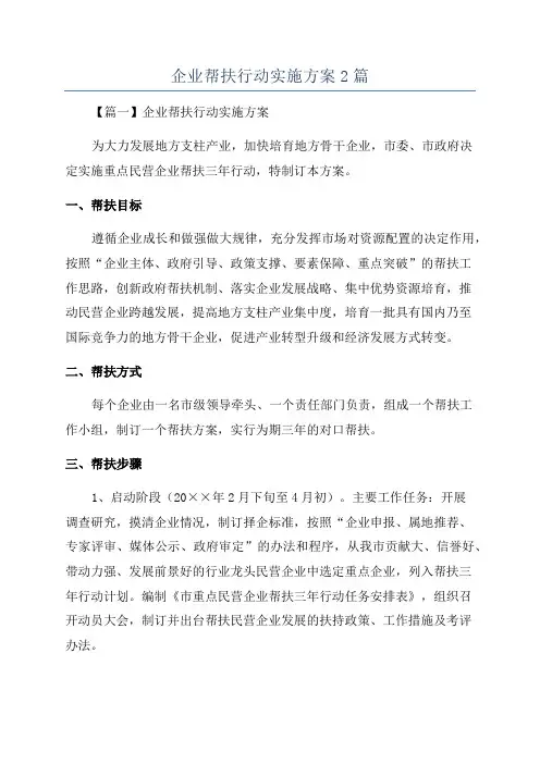 企业帮扶行动实施方案2篇