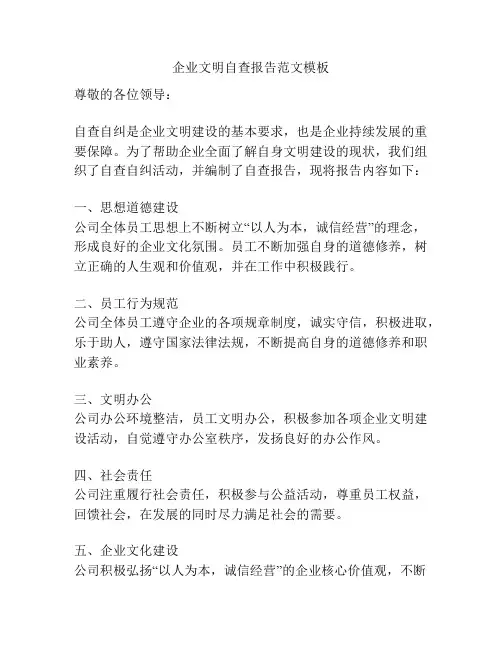 企业文明自查报告范文模板