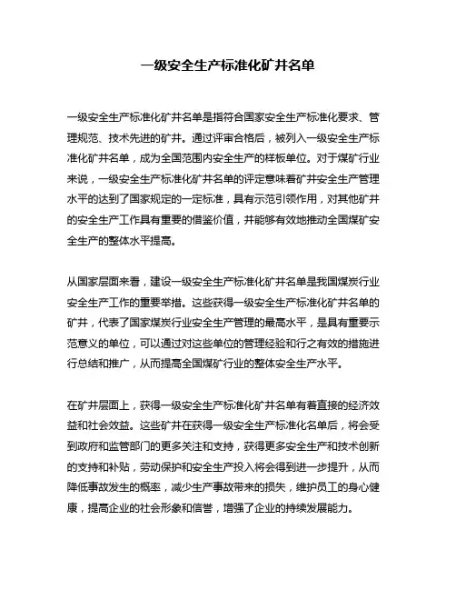 一级安全生产标准化矿井名单