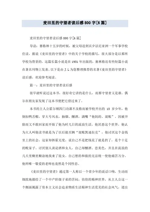 麦田里的守望者读后感800字[6篇]