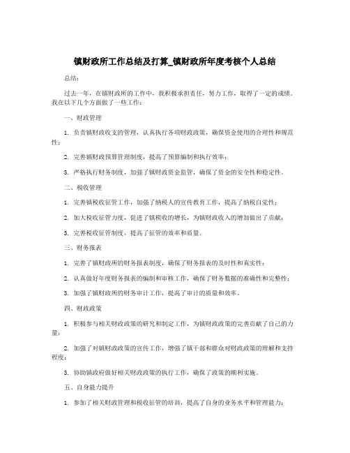 镇财政所工作总结及打算_镇财政所年度考核个人总结