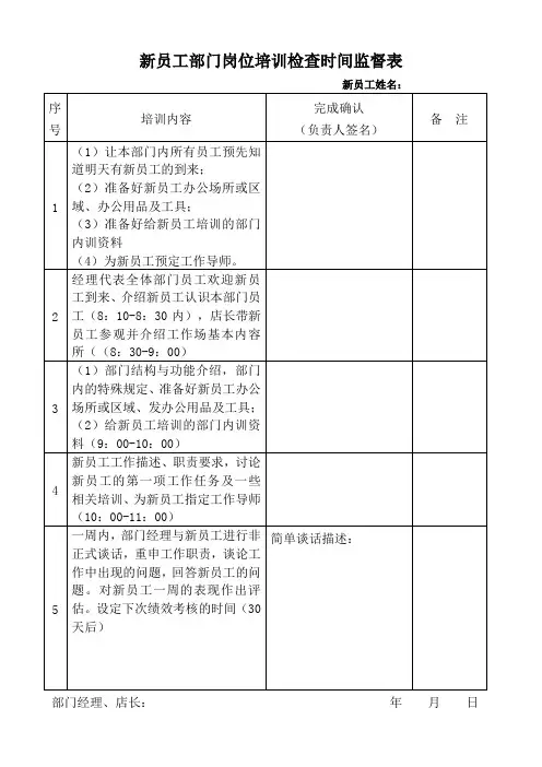 新员工试工反馈表