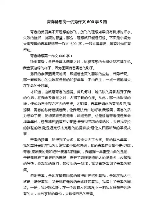 青春畅想高一优秀作文600字5篇