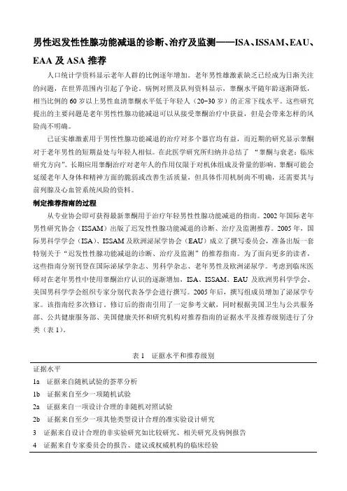 男性迟发性性腺功能减退的诊断、治疗及监测——ISA、ISSAM、EAU、EAA及ASA推荐