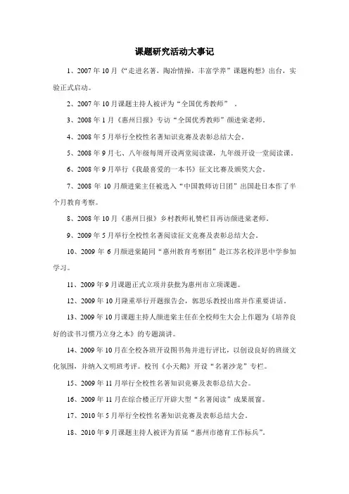 课题研究活动大事记