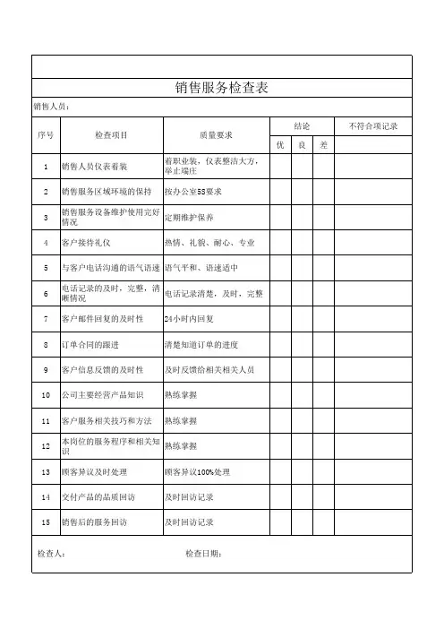 销售服务检查表
