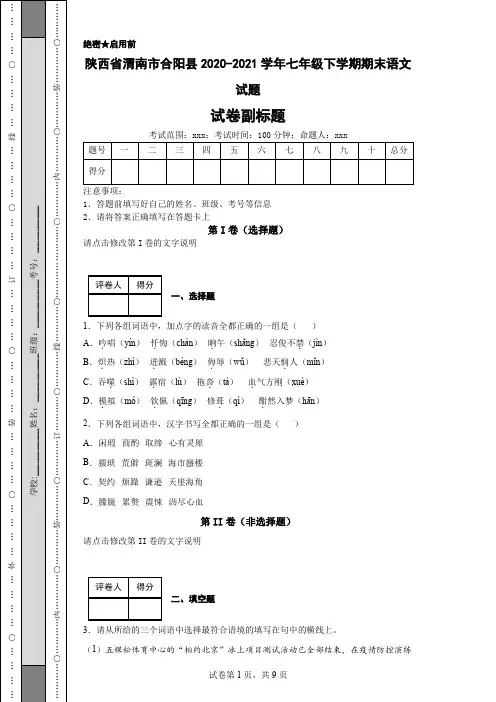 陕西省渭南市合阳县2020-2021学年七年级下学期期末语文试题
