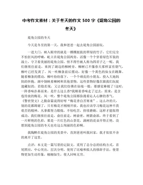 中考作文素材：关于冬天的作文500字《堤角公园的冬天》