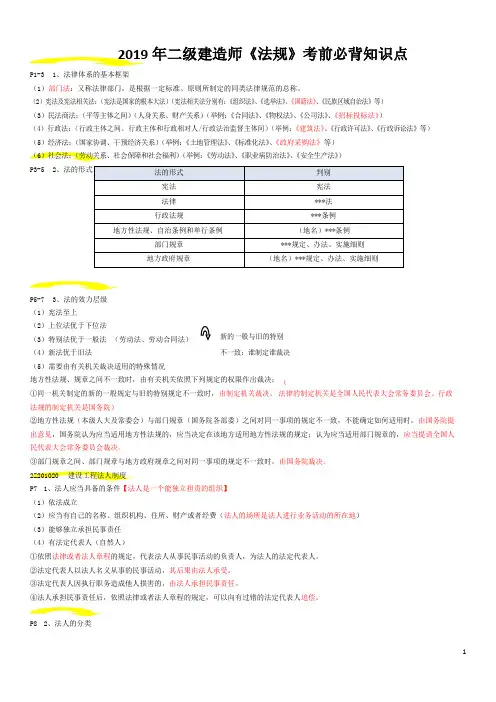 2019年二级建造师《法规》考前必背知识点
