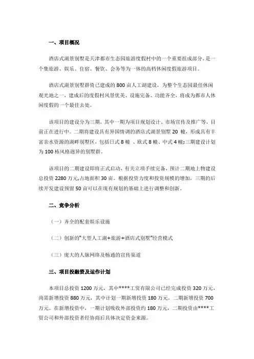 某酒店别墅商业计划书