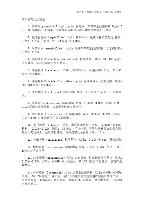 猪常用兽药用法用量