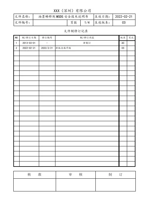油墨稀释剂MSDS安全技术说明书