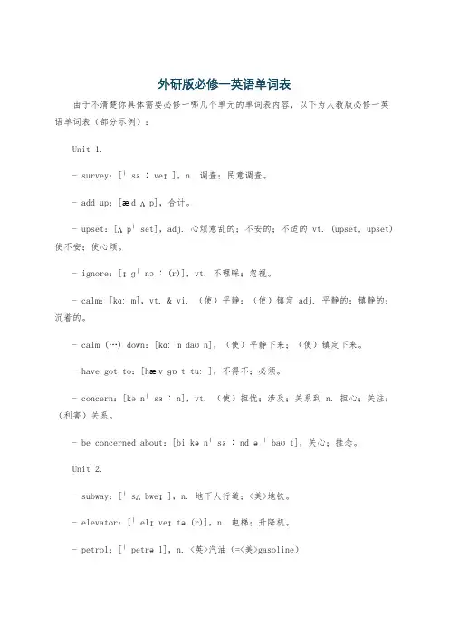 外研版必修一英语单词表