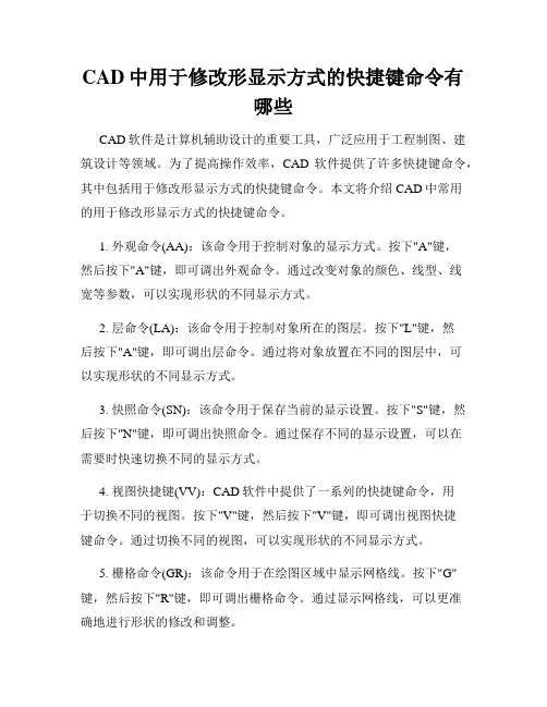 CAD中用于修改形显示方式的快捷键命令有哪些