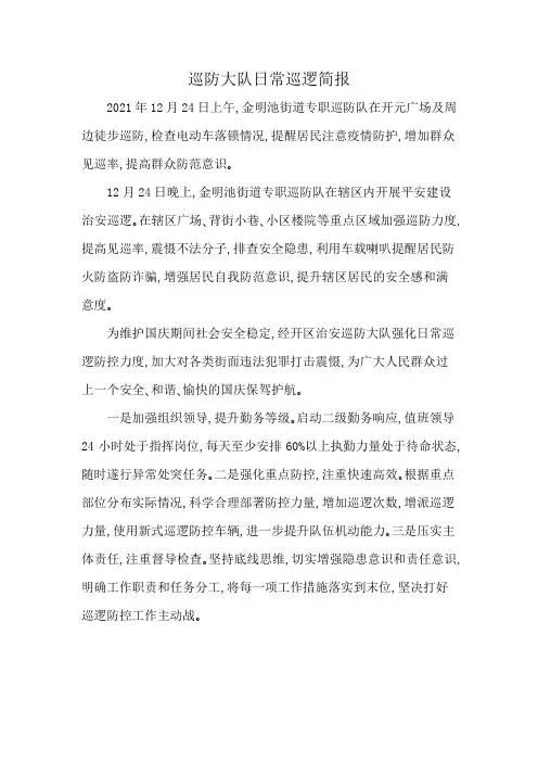 巡防大队日常巡逻简报