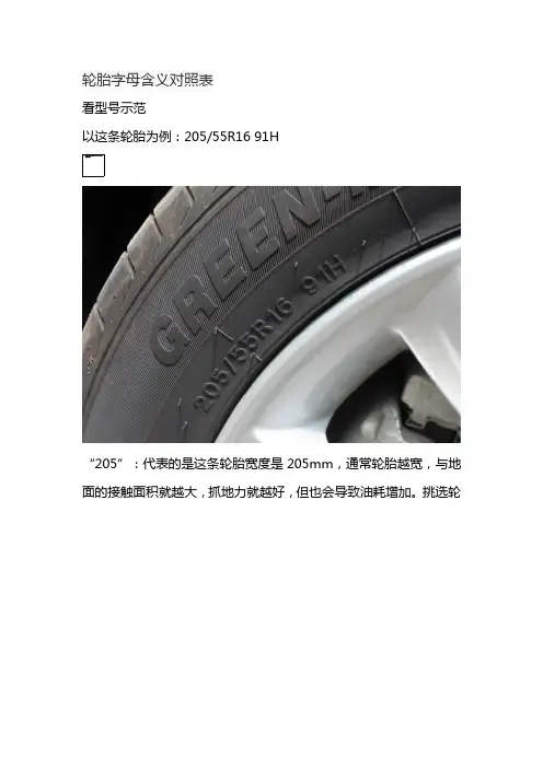 轮胎字母含义对照表