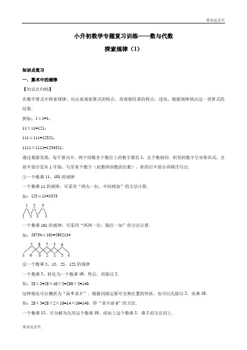 2021-2022六年级数学小升初知识点总结—数与代数：探索规律(1)