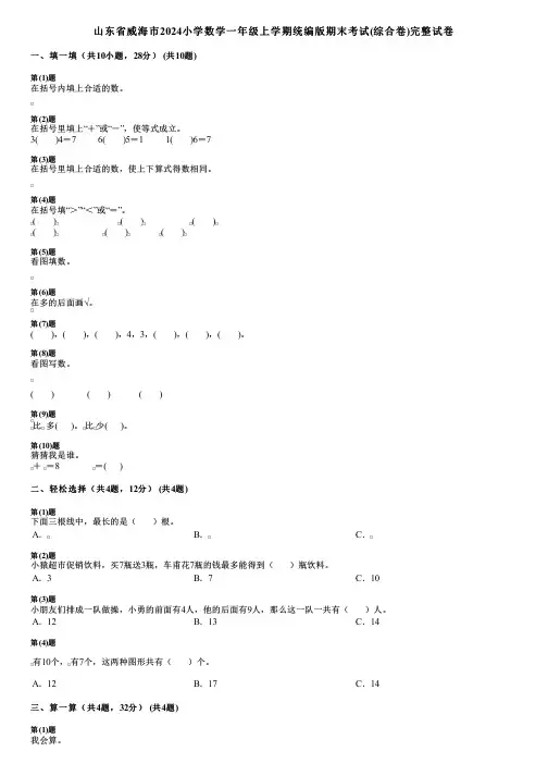 山东省威海市2024小学数学一年级上学期统编版期末考试(综合卷)完整试卷