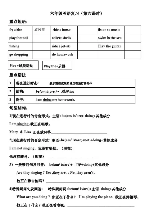六年级英语复习(6)现在进行时