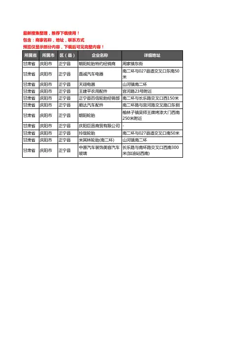 新版甘肃省庆阳市正宁县汽车配件企业公司商家户名录单联系方式地址大全11家