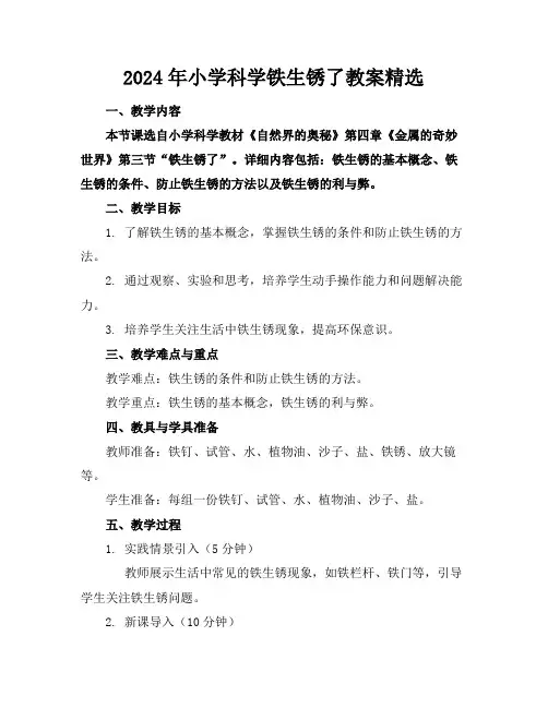 2024年小学科学铁生锈了教案精选