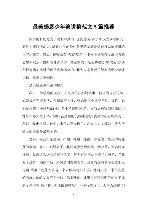 最美感恩少年演讲稿范文5篇推荐