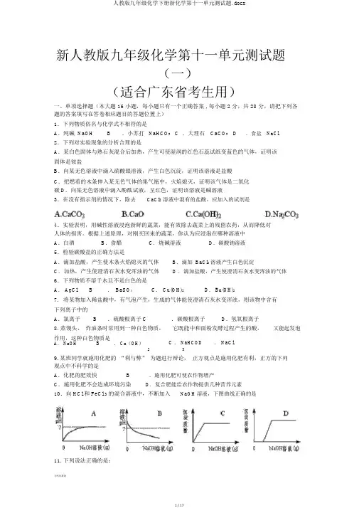 人教版九年级化学下册新化学第十一单元测试题.docx