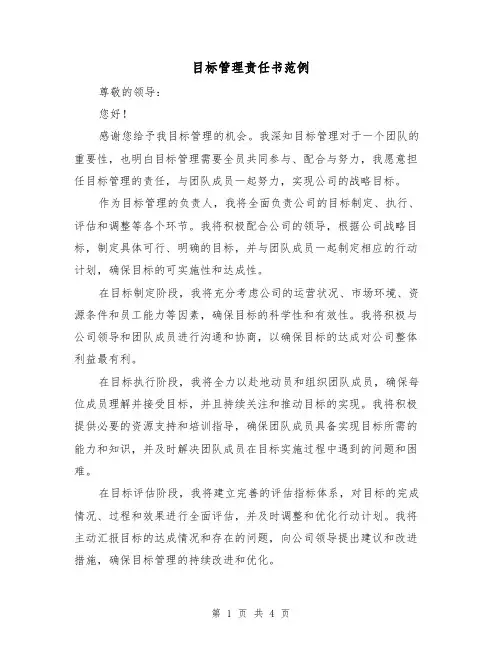 目标管理责任书范例（三篇）