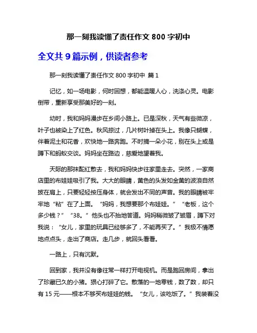 那一刻我读懂了责任作文800字初中