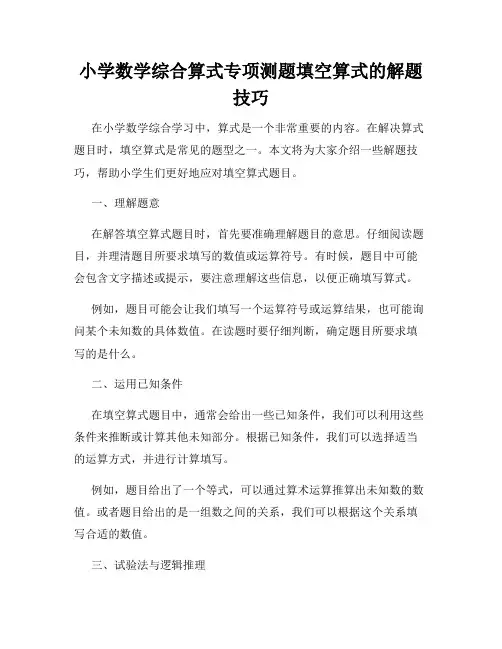 小学数学综合算式专项测题填空算式的解题技巧