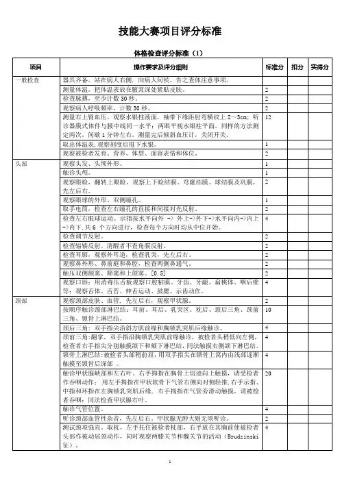 临床技能比赛体格检查项目评分标准