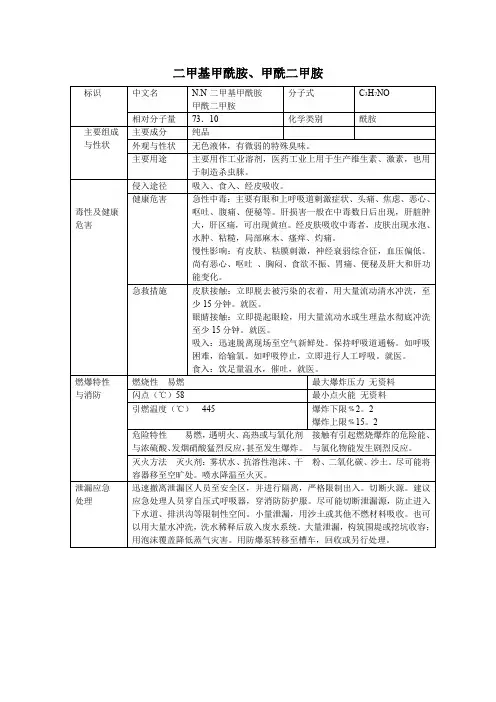 4危险化学品二甲基甲酰胺、甲酰二甲胺的理化性质及危险特性表MSDS