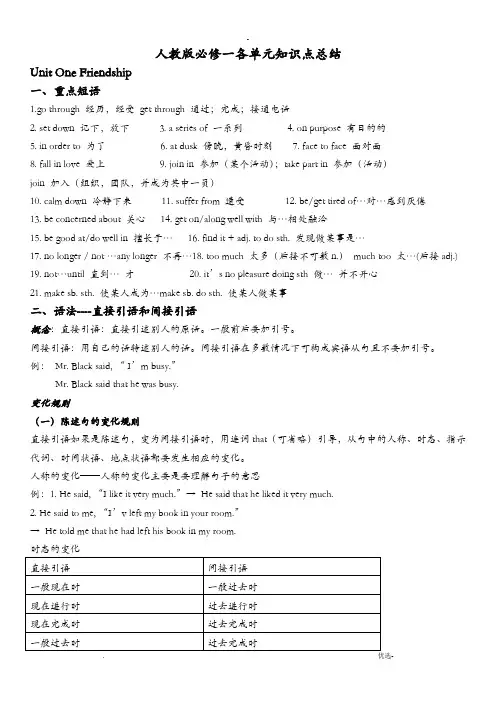 新课标人教版高中英语必修一语法知识点总结