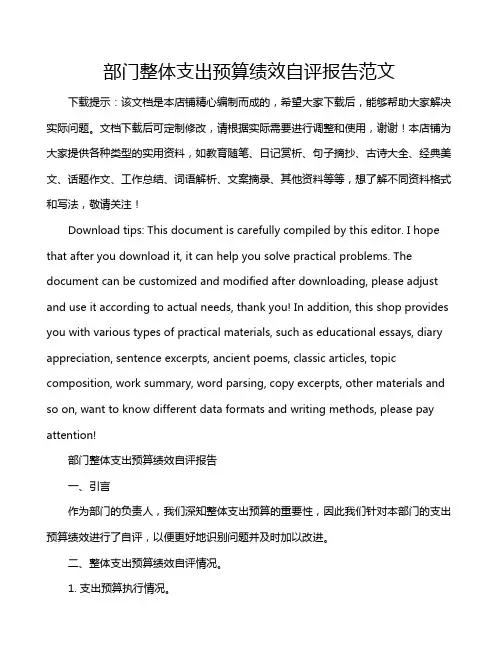 部门整体支出预算绩效自评报告范文