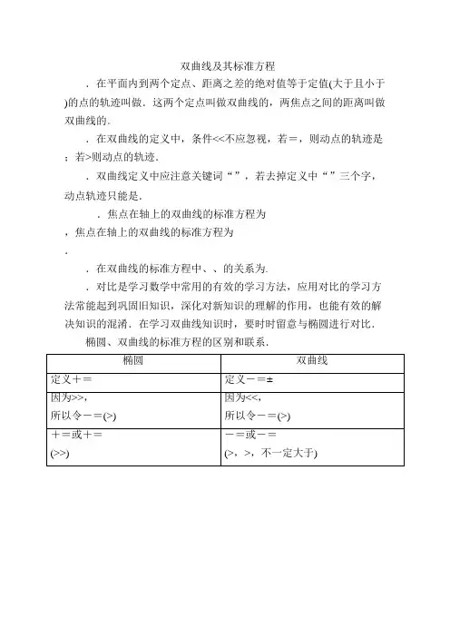 高二数学(新人教A版选修2-1)第二章知识点总结《2.3.1 双曲线及其标准方程》(学生版) Word版无答案