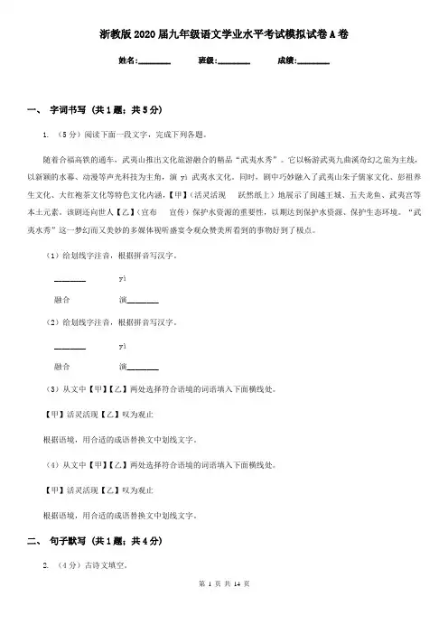 浙教版2020届九年级语文学业水平考试模拟试卷A卷