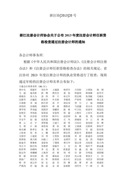 浙江省2013年注册会计师年检名单