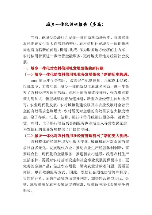 城乡一体化调研报告(多篇)