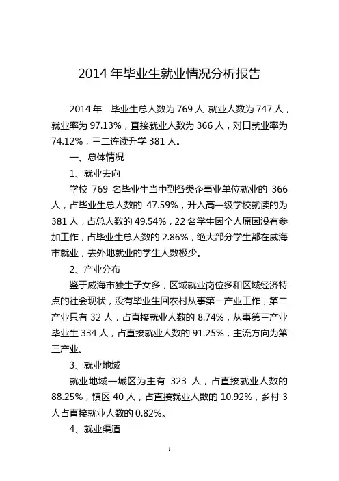 2014年毕业生就业状况分析报告