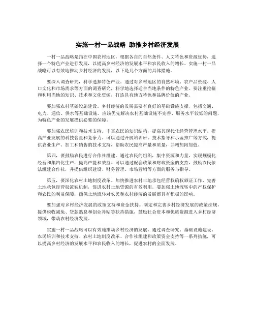 实施一村一品战略 助推乡村经济发展