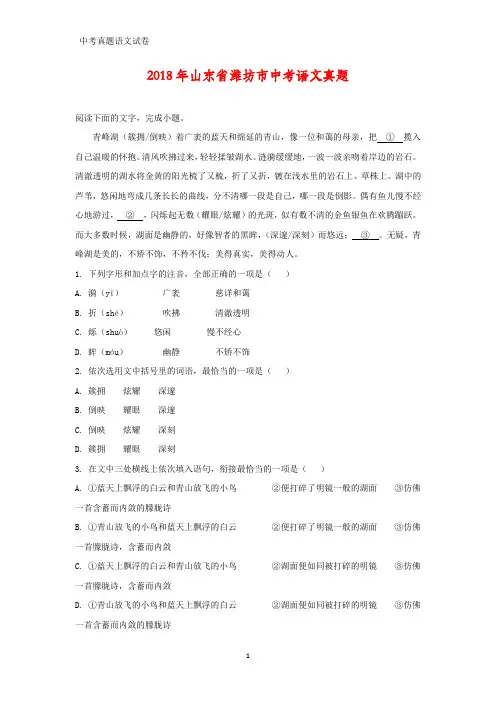2018年山东省潍坊市中考真题语文试题(答案+解析)