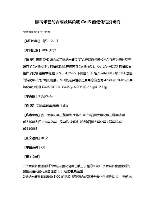 碳纳米管的合成及其负载Co-B的催化性能研究