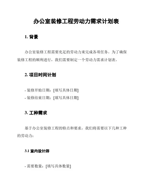 办公室装修工程劳动力需求计划表