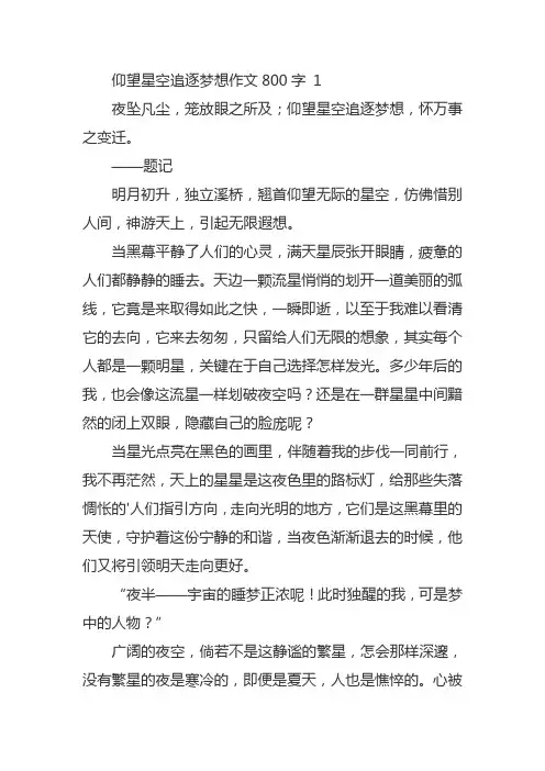 仰望星空追逐梦想作文800字记叙文初中