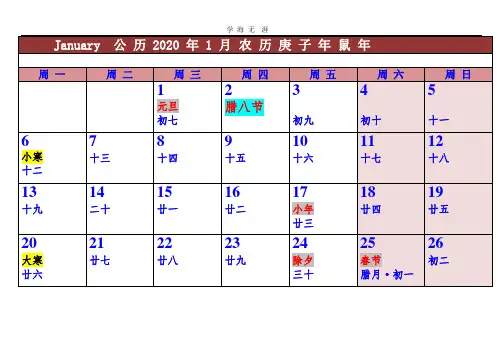 2020年日历(2020年整理).pptx