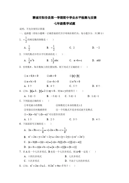聊城市阳谷县第一学期七年级期中学业水平检测与反馈.doc