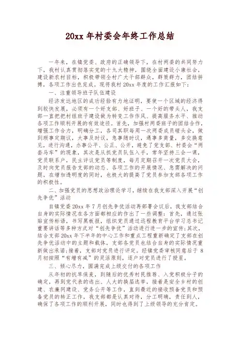 2019年村委会年终工作总结范文-优质版