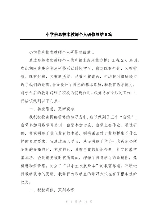 小学信息技术教师个人研修总结6篇
